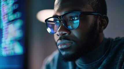 A focused individual works on a computer in an office environment, showcasing modern technology use