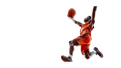 Basketball player with ball isolated on a transparent background, PNG, Ai