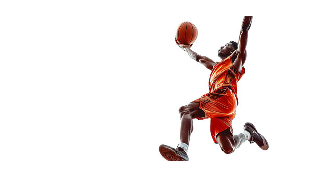 Basketball player with ball isolated on a transparent background, PNG, Ai