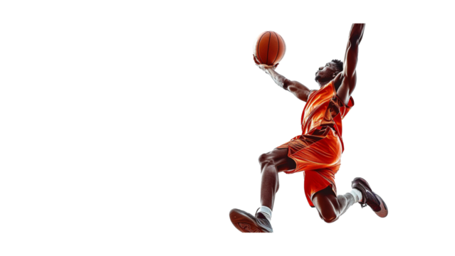 Basketball player with ball isolated on a transparent background, PNG, Ai