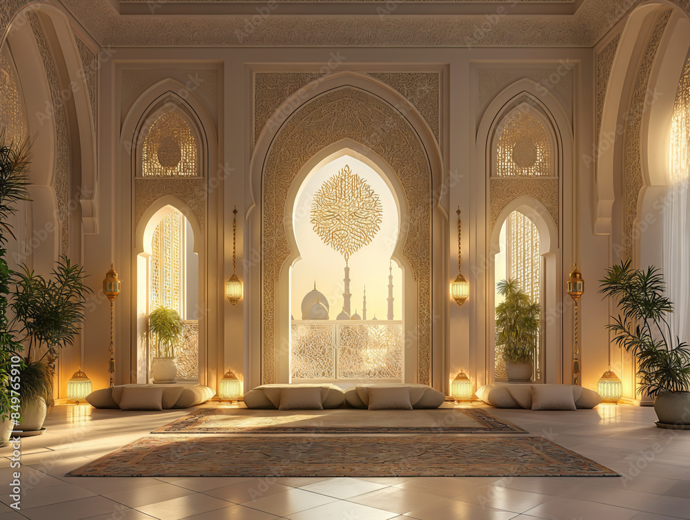 Wall mural eid al fitr or eid mubarak luxury realistic islamic. generative ai