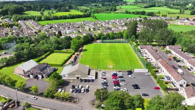 Aerial view Broughshane Community Centre Youth Office and Youth Centre Broughshane County Antrim Northern Ireland 07-06-24 