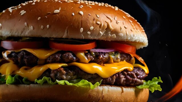 delicious hamburger on a wooden board