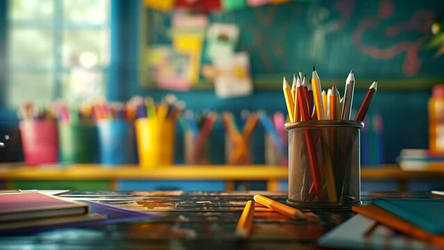 Back to school concept animation on classroom chalkboard, seamless looping video background