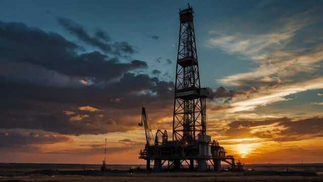 Oil rigs at sunset with clouds background Oil field the oil workers oil refinery and industrial concept