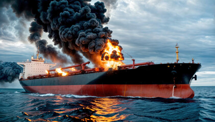 Fire on the Water: A cargo ship is engulfed in a devastating fire on the open ocean