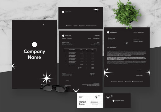 Black And White Business Stationery Set