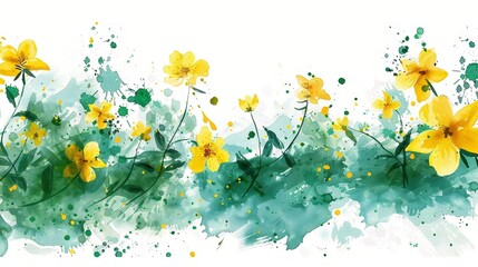 watercolor style yellow flowers on green white background