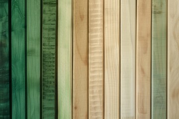 Fototapeta premium Wooden planks forming a colorful background texture with planks ranging from green to beige. This background is perfect for construction or diy related visuals