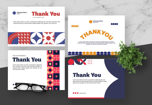 Red And Blue Geometric Thank You Card