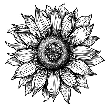 Black and White Sunflower Illustration