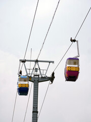 cable car with blue sky background. Cable car in Taman Mini Indonesia Indah