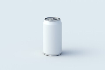 Aluminum soda can on gray background. Metal tin for beer. Blank jar for juice and other refreshment beverages. Packaging for liquid products. 3d render