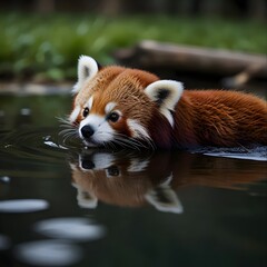 Fototapeta premium Red Panda In A Pond Generative Art