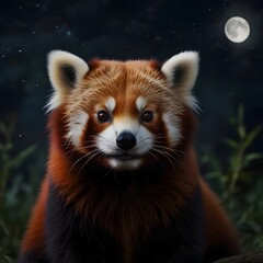 Obraz premium Red Panda Under Moonlight Generative Art