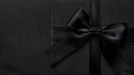 black gift card with black ribbon bow, black friday concept, copy space template. 