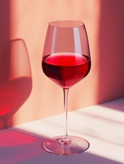 Elegant glass of red wine with shadow on white background