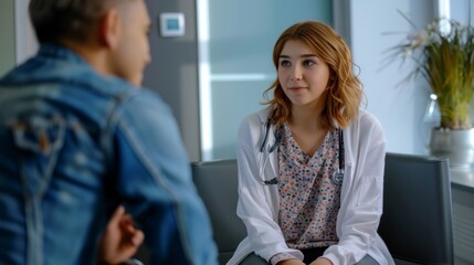 Obraz premium Teenage oncology patient talking with doctor receiving treatment and emotional support for cancer