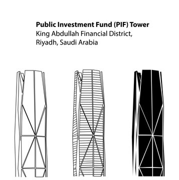 Architectural Line Art of the Public Investment Fund (PIF) Tower in Riyadh, Saudi Arabia - Modern Skyscraper Designs in King Abdullah Financial District