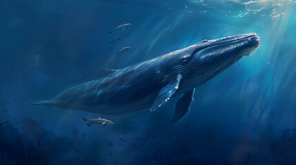 Fototapeta premium The Mighty Blue Whale and Its Dolphin Companions