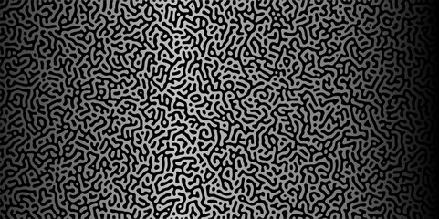 Abstract truing organic wallpaper Turing reaction diffusion monochrome seamless pattern with chaotic motion. Generative algorithm psychedelic background. Reaction-diffusion or truing pattern formation