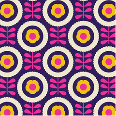 Geometrical Retro Florals Background Wallpaper