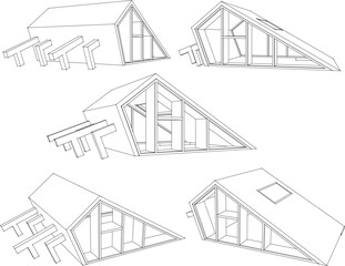 Vector illustration sketch of deconstructed abstract modern minimalist home design