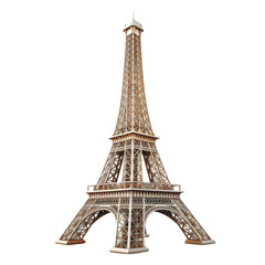 A detailed illustration of the Eiffel Tower in Paris, France, showcasing its intricate iron lattice structure against a light background.