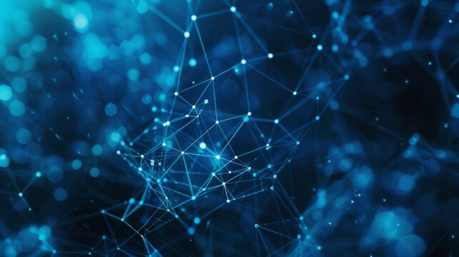 An abstract image depicting a network of connectivity with nodes and lines on a blue background