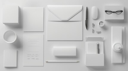 Elegant white stationery and branding mockup setup for showcasing business and corporate identity designs