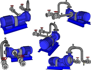 Vector illustration sketch of automatic water pump design for large water discharge