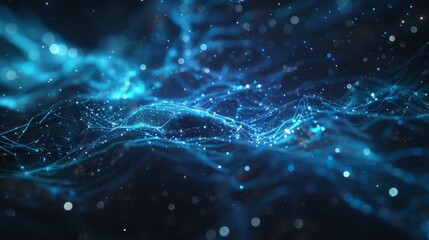 Abstract network representation with blue sparkling particles, conveying ideas of connectivity, data networks, and digital communication technology