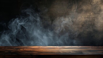 Sunlight streams across a wooden table, casting shadows through smoke for an atmospheric scene
