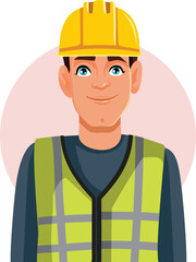 Happy Worker Smiling Wearing Protective Workwear Vector Cartoon. Confident contractor feeling confident and productive wearing work uniform

