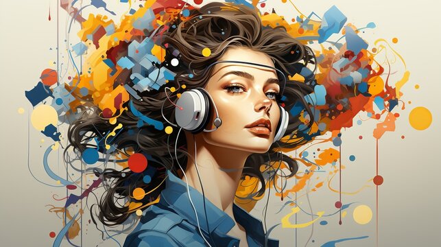 A collaborative art project where artists work with AI algorithms to create innovative pieces. Flat color illustration,