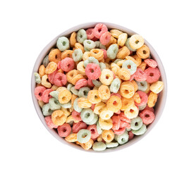 cornflake bowl fruity loops colorful hoops children's breakfast top view