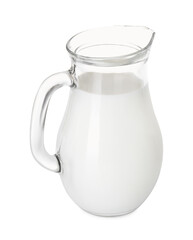 Glass jug of fresh milk isolated on white