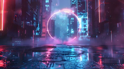 Obraz premium Glitch circle. Distorted glowing circle cyberpunk style. Futuristic round shape with TV interference effect. Design for promo music events, games, web, banners, backgrounds. 