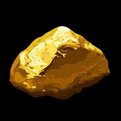 Realistic natural gold nugget on a dark background. 
Vector illustration of a gold nugget with a natural uneven shape and a shiny surface. Mining, investment in precious metals, jewelry