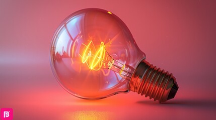 Illuminated Light Bulb on a Pink Background