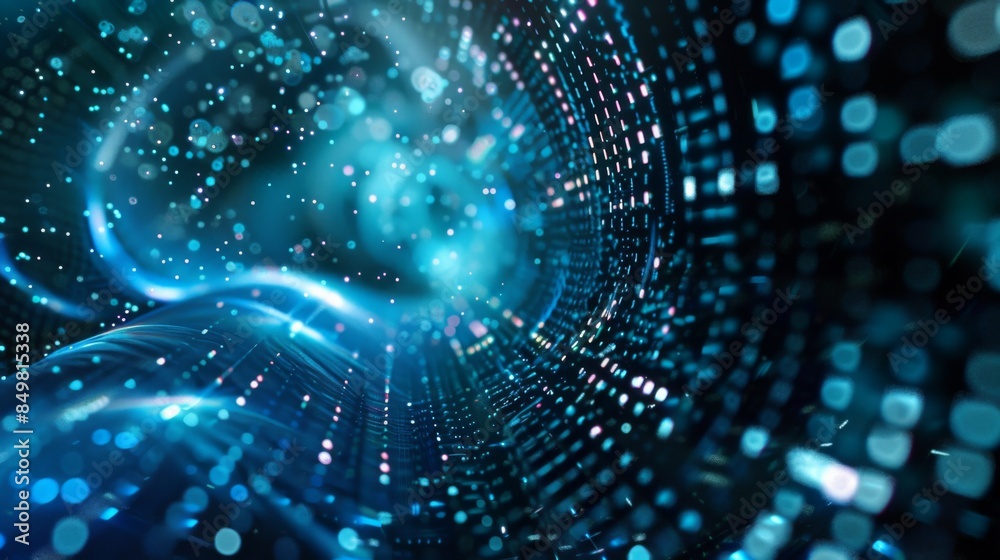 Wall mural a mesmerizing abstract image of a blue quantum tunnel, representing data travel and high-tech digita