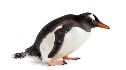 Fototapeta premium Captivating Gentoo penguin with head tilted in an inquisitive posture on white
