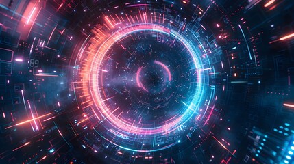 Obraz premium Glitch circle. Distorted glowing circle cyberpunk style. Futuristic round shape with TV interference effect. Design for promo music events, games, web, banners, backgrounds. 