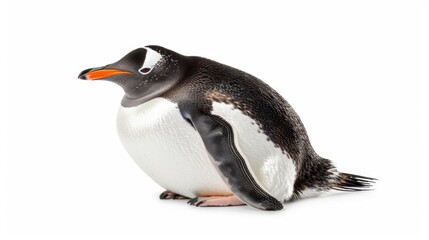 Naklejka premium A clear image of a Gentoo Penguin isolated on a white background, showcasing its distinctive markings