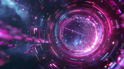 Obraz premium Glitch circle. Distorted glowing circle cyberpunk style. Futuristic round shape with TV interference effect. Design for promo music events, games, web, banners, backgrounds. 