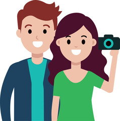 Young Couple Taking Picture Happily illustration concept