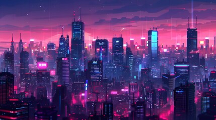 Fototapeta premium A digital illustration of a cyberpunk city with neon lights and futuristic skyscrapers, generative AI