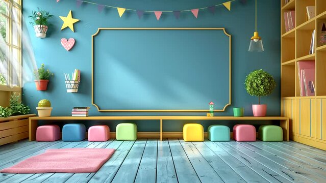 Chalkboard animation in school classroom, seamless looping back to school video