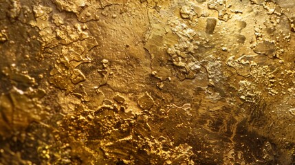 Detailed macro shot displaying the textures & patterns on a gold-colored metal surface, with rough & smooth areas