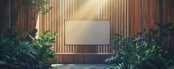 Serenity and Modern Living Tranquil Living Room with Wooden Accents, Indoor Plants, and Sunlight Illuminating a Minimalist Setup